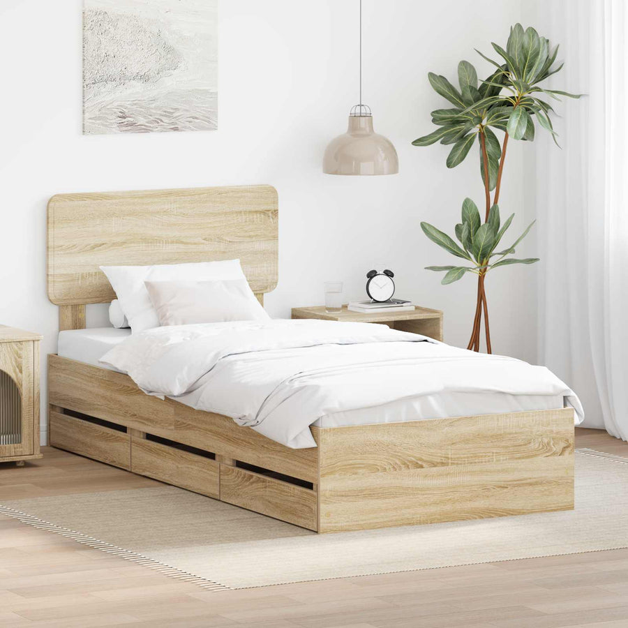 Bedframe met lade Sonoma Eiken 75 x 190 cm Ingenieurshout