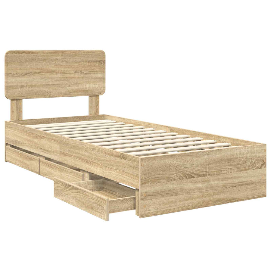 Bedframe met lade Sonoma Eiken 75 x 190 cm Ingenieurshout