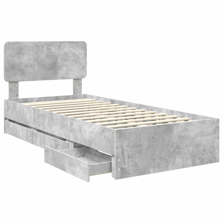 Bedframe met lade Beton Grijs 75 x 190 cm Ingenieurshout