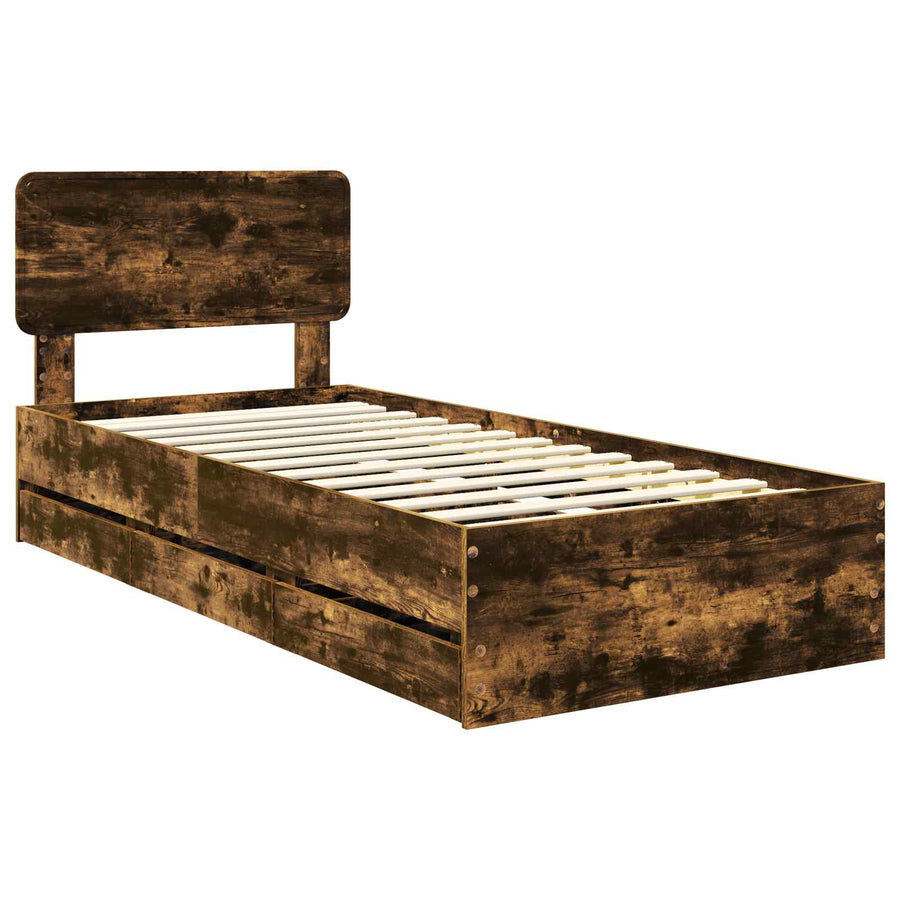 Bedframe met lade Gerookt eiken 75 x 190 cm Ingenieurshout