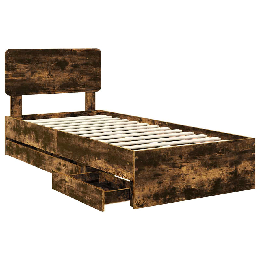 Bedframe met lade Gerookt eiken 75 x 190 cm Ingenieurshout