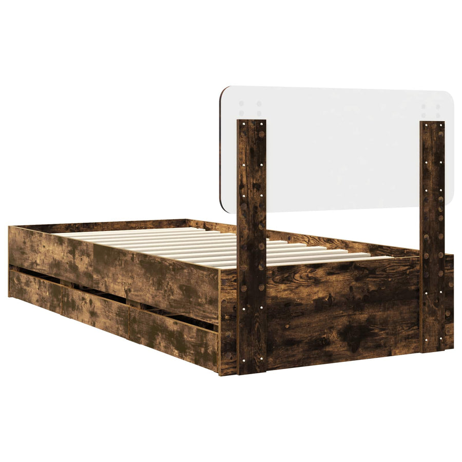 Bedframe met lade Gerookt eiken 75 x 190 cm Ingenieurshout