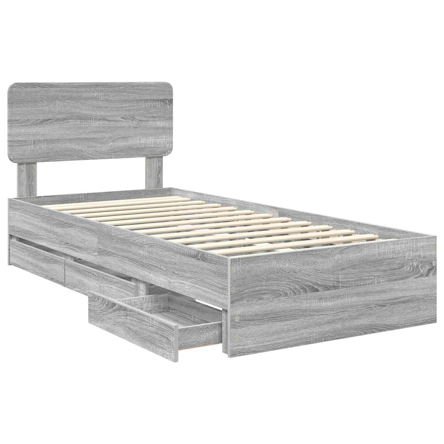 Bedframe met lade Grijs Sonoma 75 x 190 cm Ingenieurshout