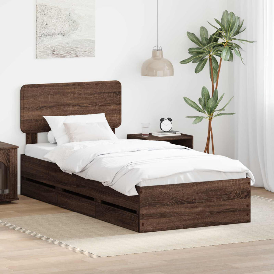 Bedframe met lade Bruin Eiken 75 x 190 cm Ingenieurshout