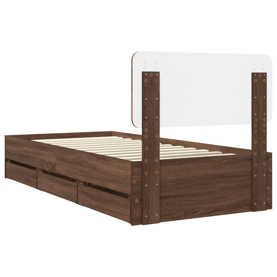 Bedframe met lade Bruin Eiken 75 x 190 cm Ingenieurshout