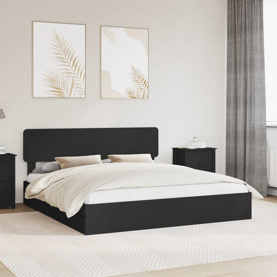 Opslag bed met hoofdeinde Zwart 200 x 200 cm Bewerkt hout