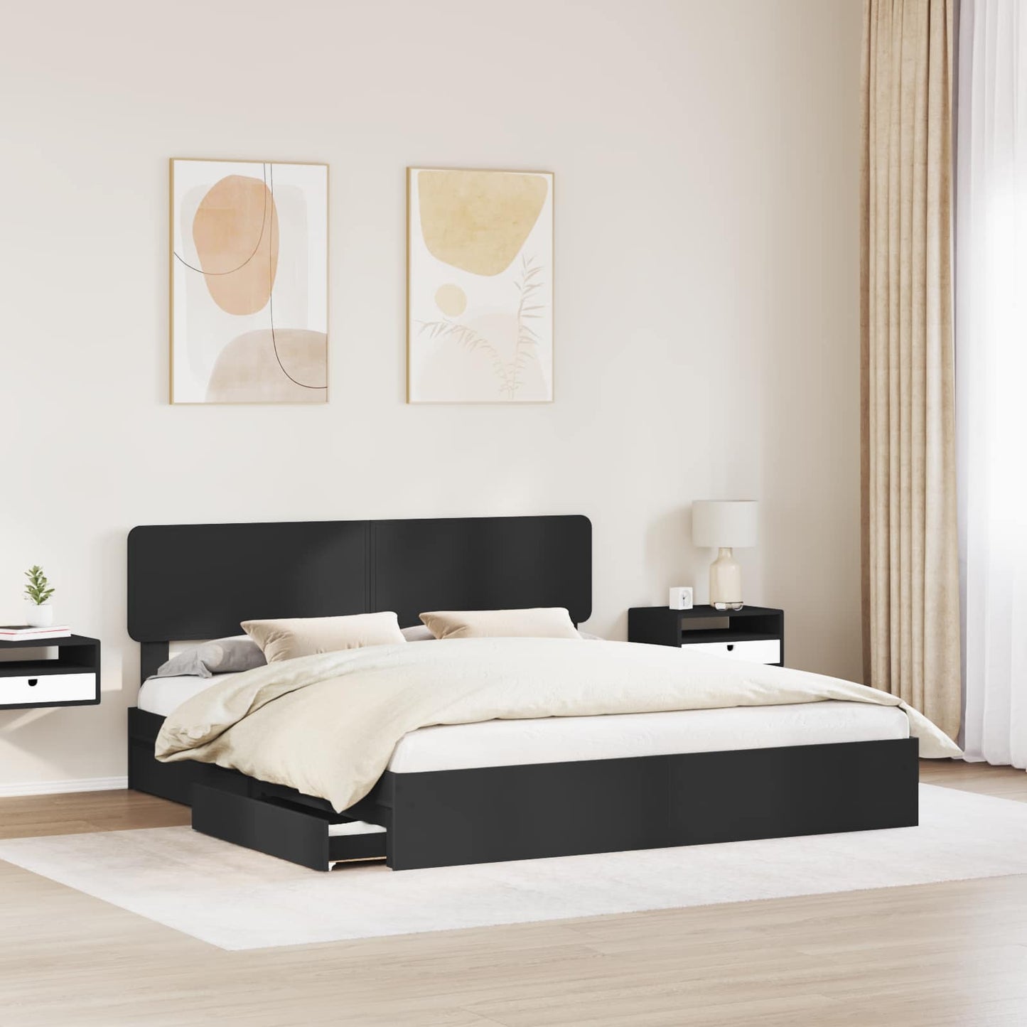 Opslag bed met hoofdeinde Zwart 200 x 200 cm Bewerkt hout