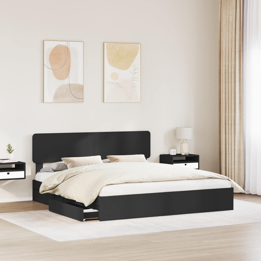 Opslag bed met hoofdeinde Zwart 200 x 200 cm Bewerkt hout