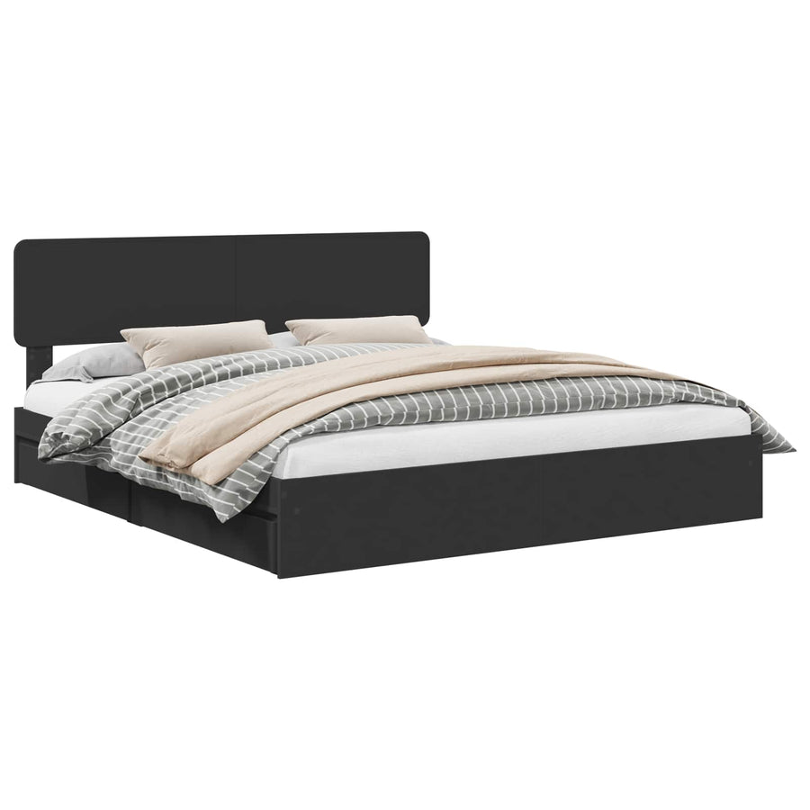 Opslag bed met hoofdeinde Zwart 200 x 200 cm Bewerkt hout