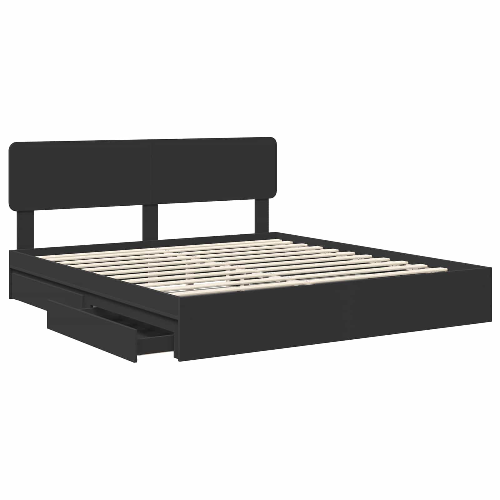 Opslag bed met hoofdeinde Zwart 200 x 200 cm Bewerkt hout