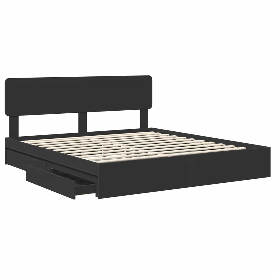Opslag bed met hoofdeinde Zwart 200 x 200 cm Bewerkt hout