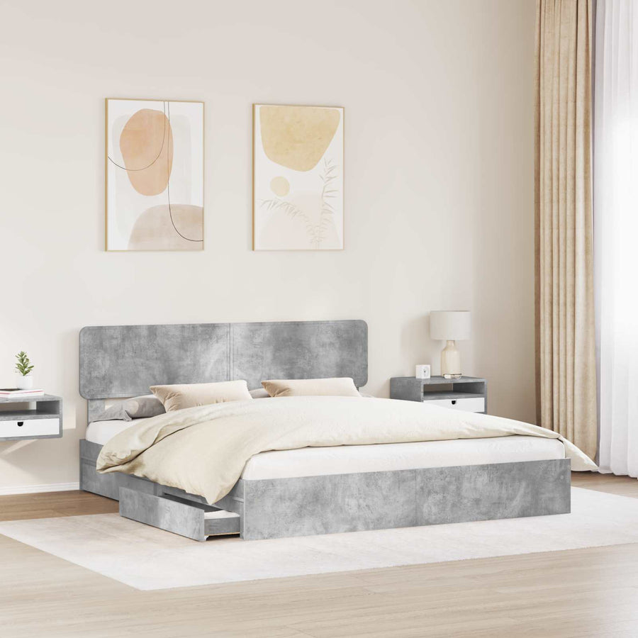 Opslag bed met hoofdeinde Beton Grijs 200 x 200 cm Bewerkt hout