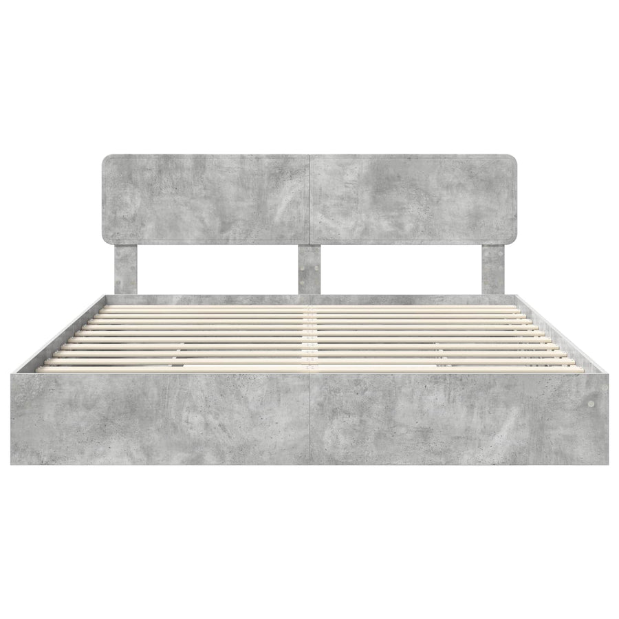 Opslag bed met hoofdeinde Beton Grijs 200 x 200 cm Bewerkt hout