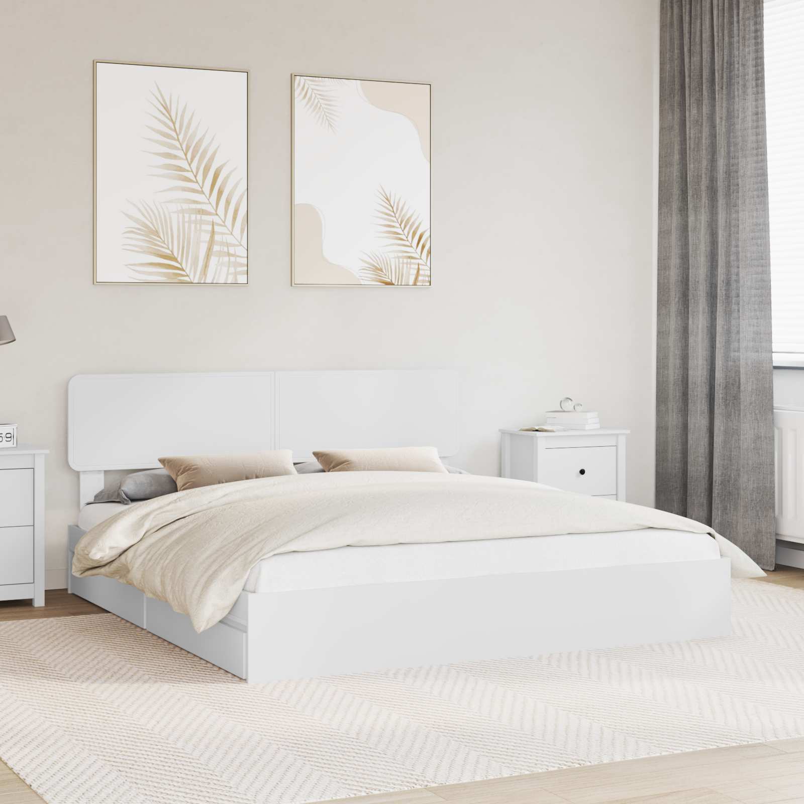 Opslag bed met hoofdeinde Wit 180 x 200 cm Bewerkt hout