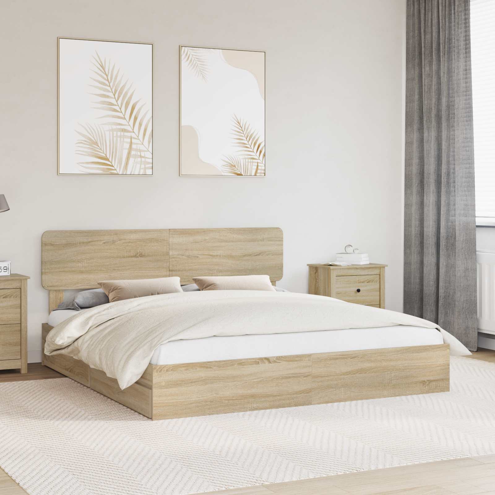 Opslag bed met lade Sonoma Eiken 180 x 200 cm Bewerkt hout