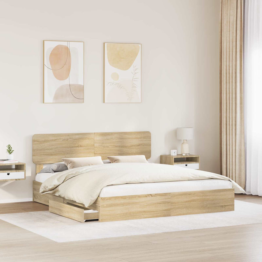 Opslag bed met lade Sonoma Eiken 180 x 200 cm Bewerkt hout