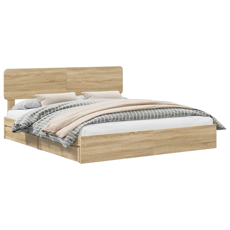 Opslag bed met lade Sonoma Eiken 180 x 200 cm Bewerkt hout