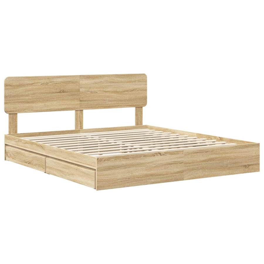 Opslag bed met lade Sonoma Eiken 180 x 200 cm Bewerkt hout
