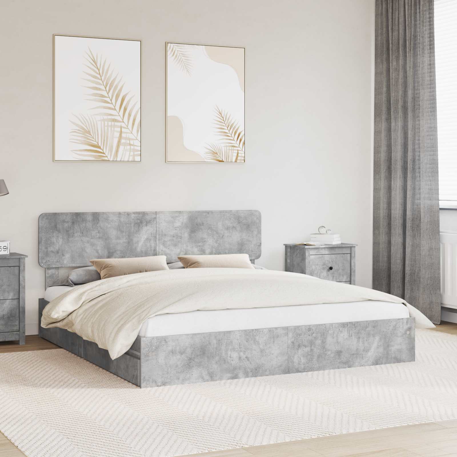 Opslag bed met hoofdeinde Beton Grijs 180 x 200 cm Bewerkt hout