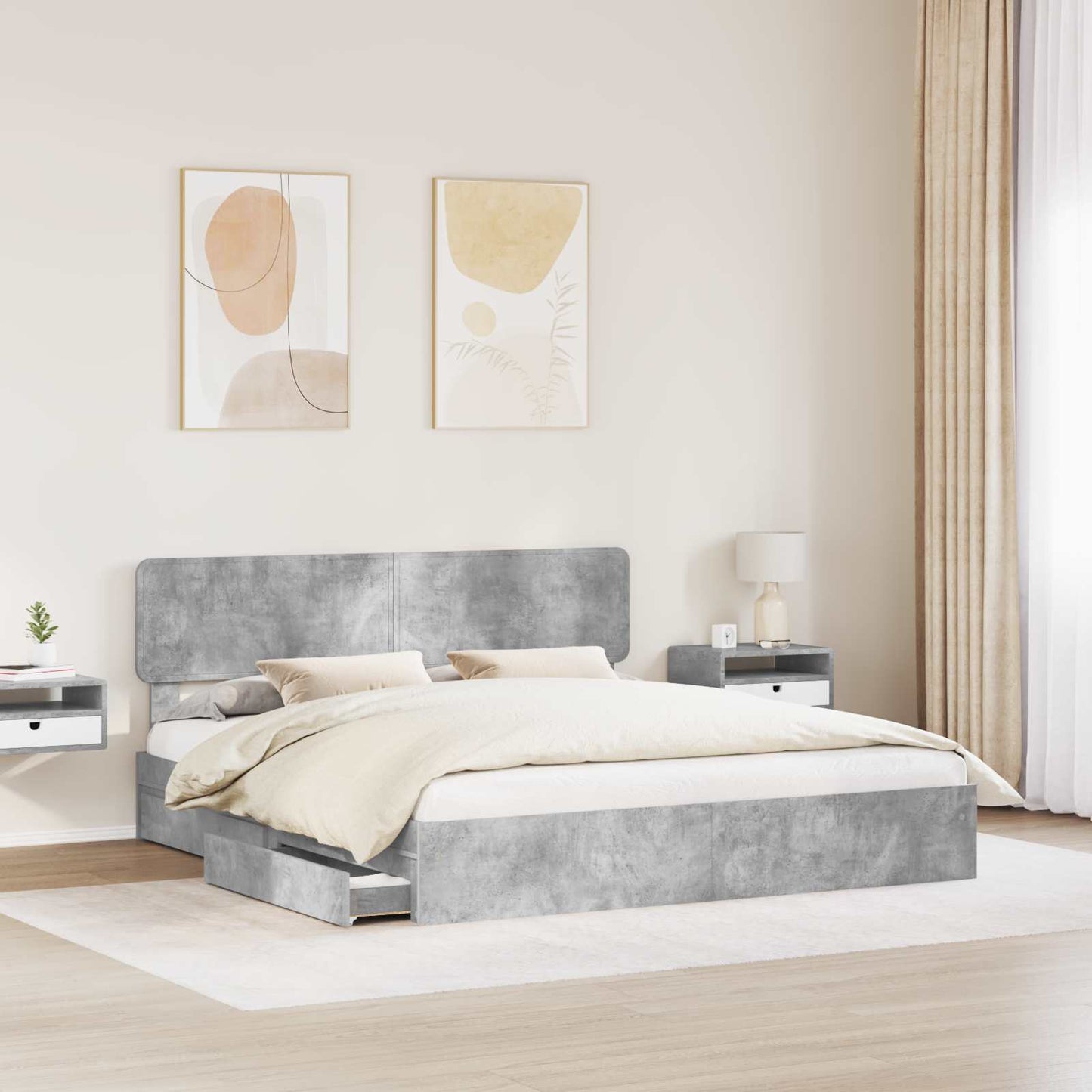 Opslag bed met hoofdeinde Beton Grijs 180 x 200 cm Bewerkt hout