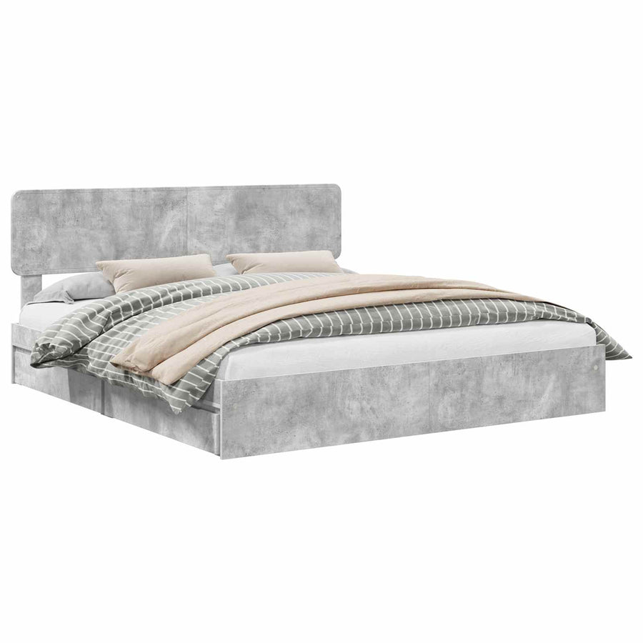 Opslag bed met hoofdeinde Beton Grijs 180 x 200 cm Bewerkt hout