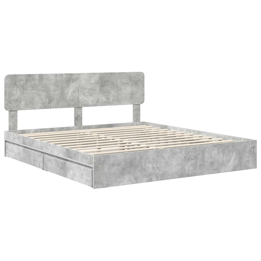 Opslag bed met hoofdeinde Beton Grijs 180 x 200 cm Bewerkt hout