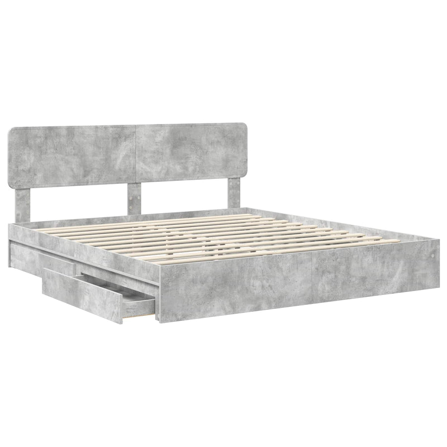 Opslag bed met hoofdeinde Beton Grijs 180 x 200 cm Bewerkt hout