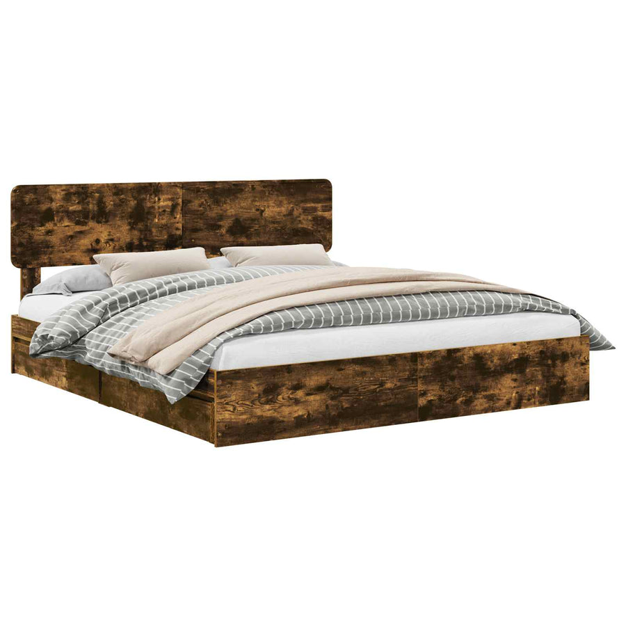 Opslag bed met lade Gerookt eiken 180 x 200 cm Bewerkt hout