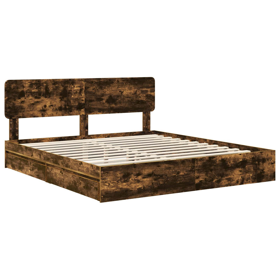 Opslag bed met lade Gerookt eiken 180 x 200 cm Bewerkt hout