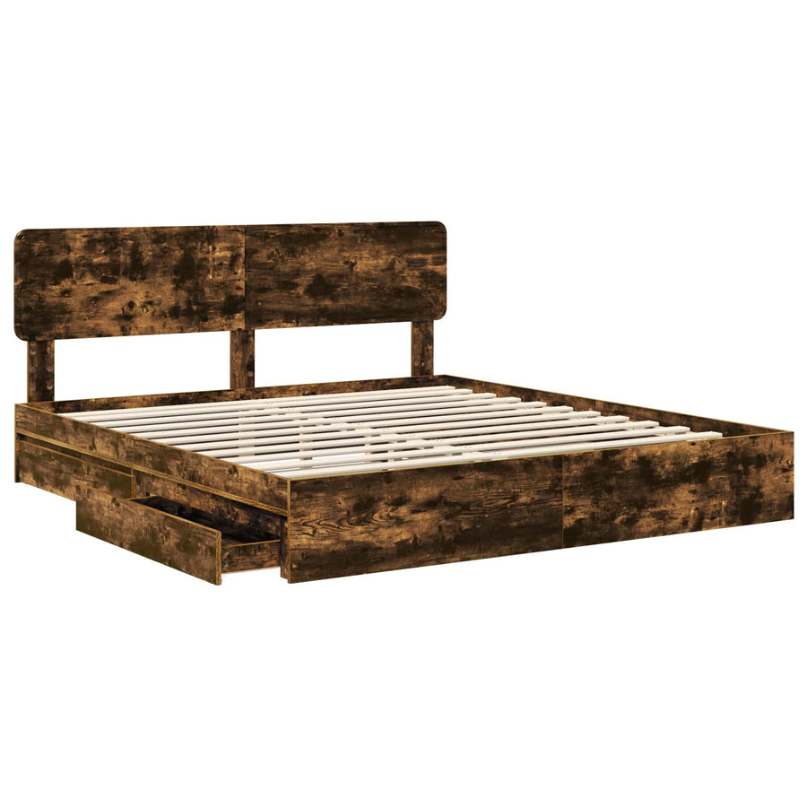 Opslag bed met lade Gerookt eiken 180 x 200 cm Bewerkt hout