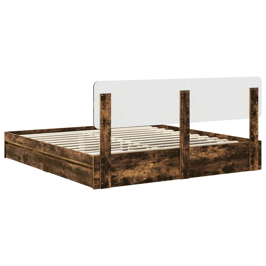 Opslag bed met lade Gerookt eiken 180 x 200 cm Bewerkt hout