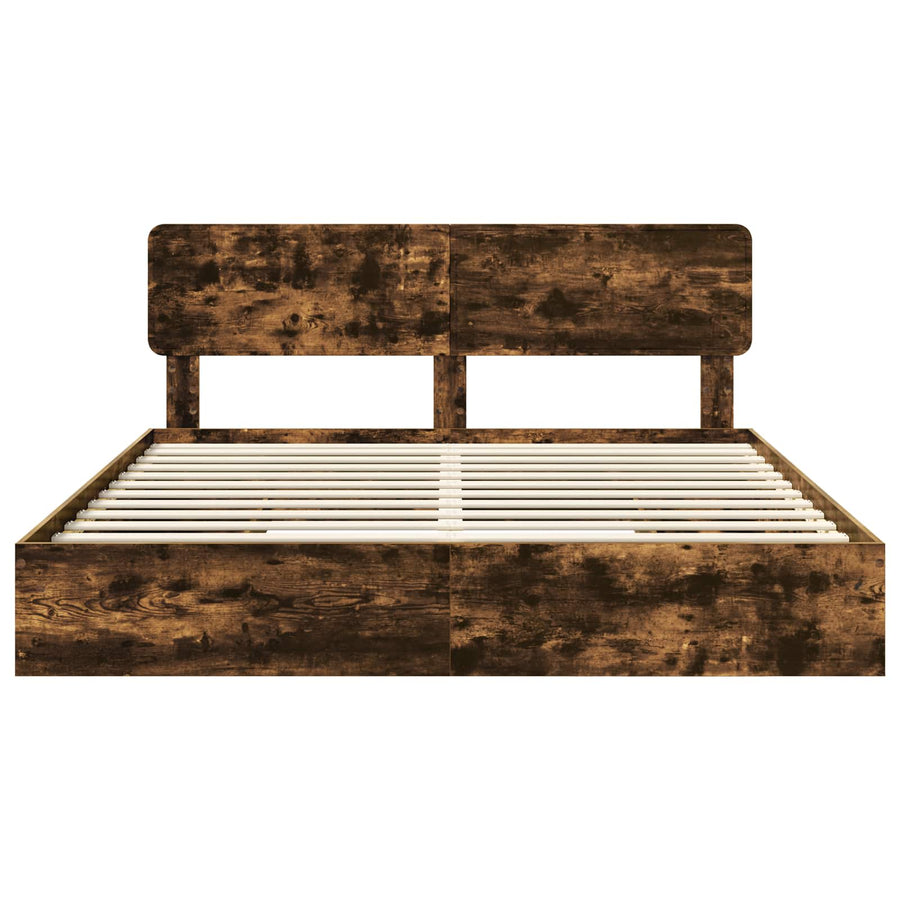 Opslag bed met lade Gerookt eiken 180 x 200 cm Bewerkt hout