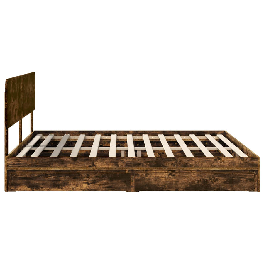 Opslag bed met lade Gerookt eiken 180 x 200 cm Bewerkt hout