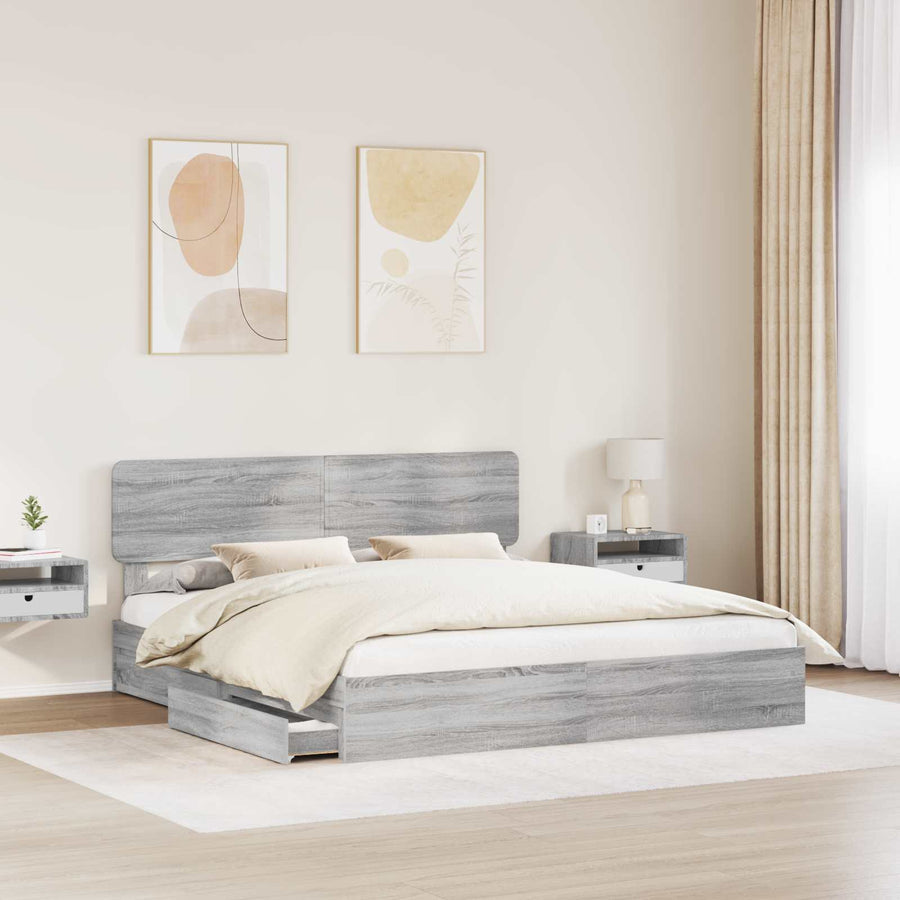 Opslag bed met lade Grijs Sonoma 180 x 200 cm Bewerkt hout