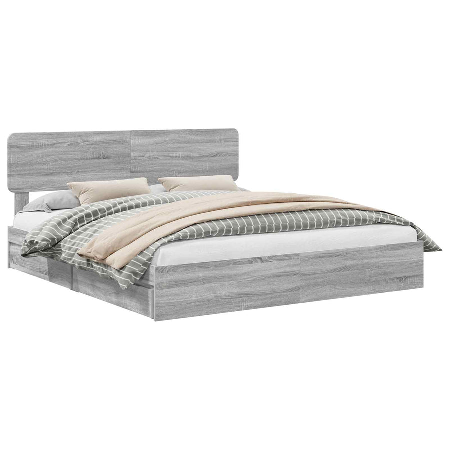 Opslag bed met lade Grijs Sonoma 180 x 200 cm Bewerkt hout