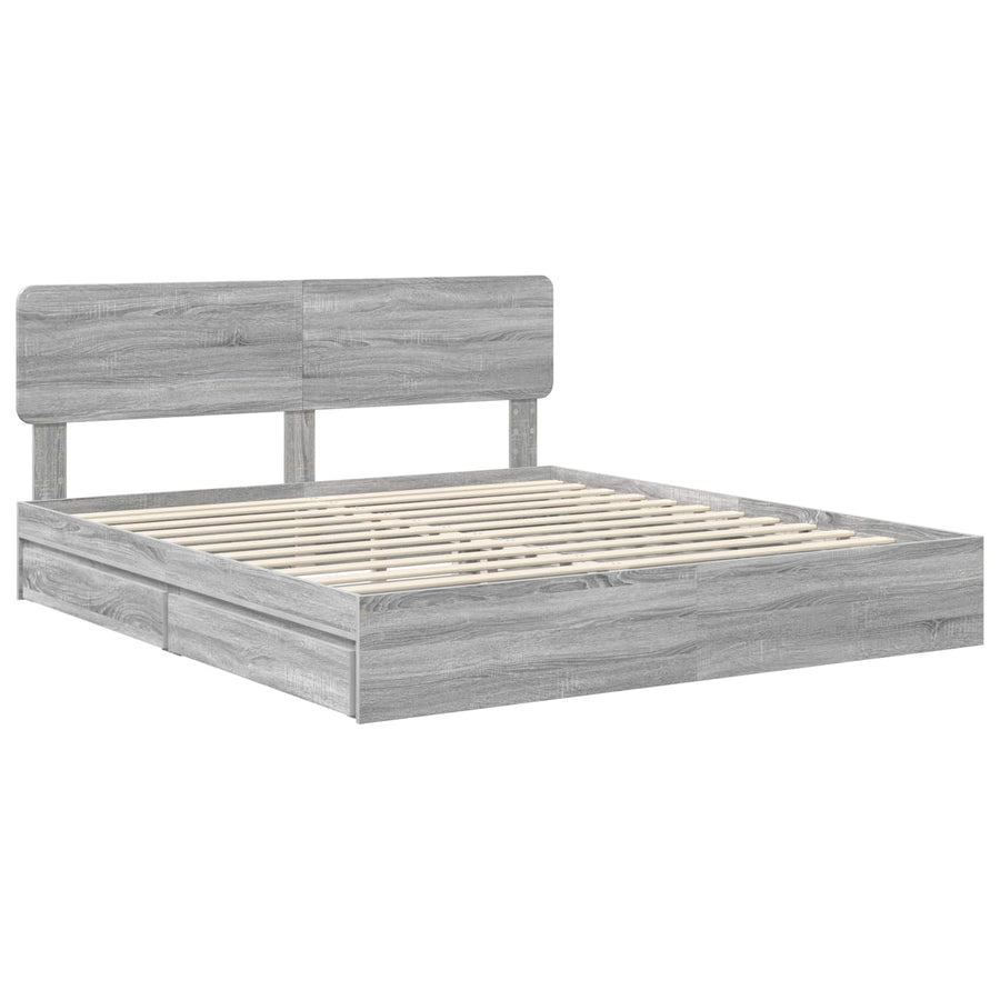 Opslag bed met lade Grijs Sonoma 180 x 200 cm Bewerkt hout