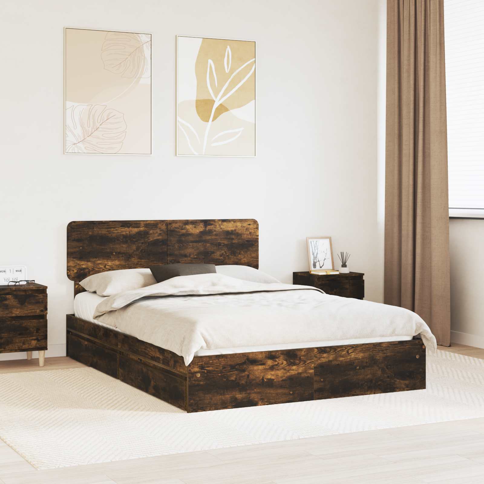 Bedframe met lade met hoofdeinde met opslag Bewerkt hout