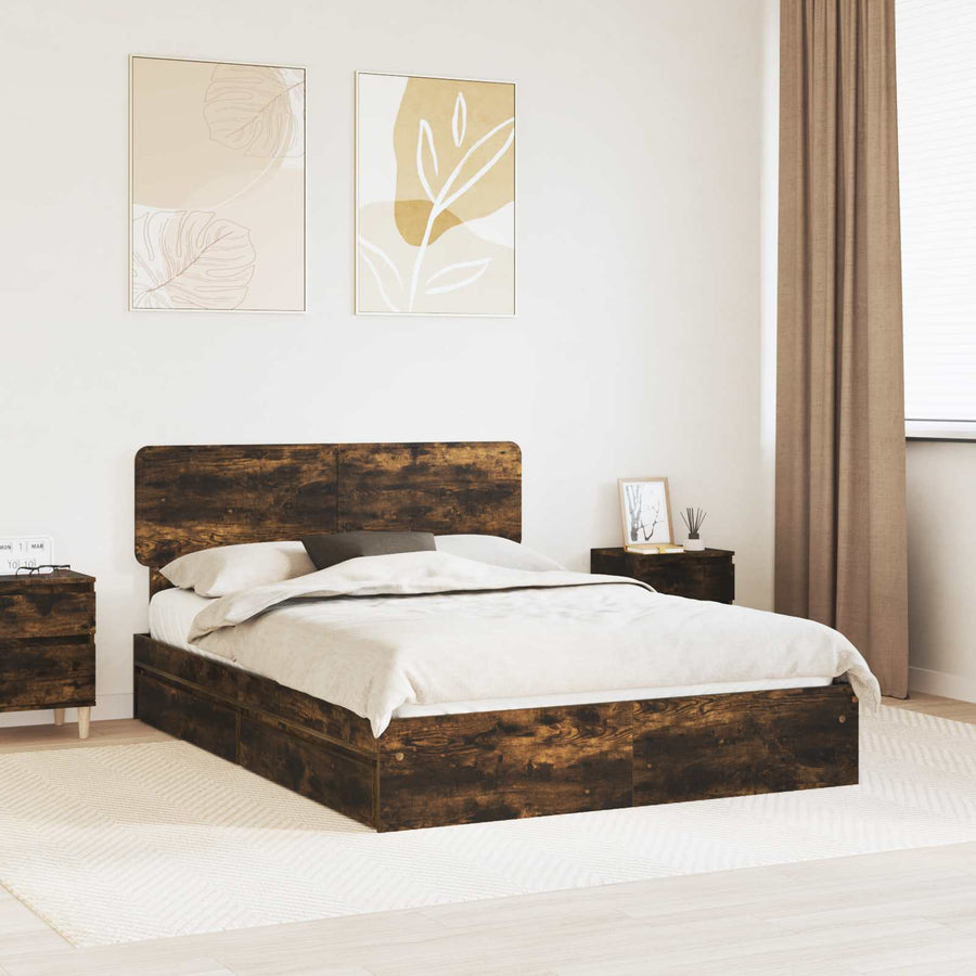 Bedframe met lade met hoofdeinde met opslag Bewerkt hout