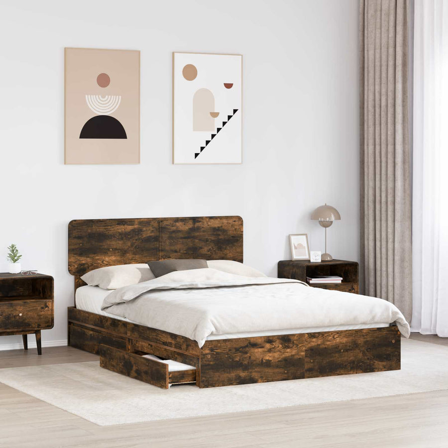 Bedframe met lade met hoofdeinde met opslag Bewerkt hout