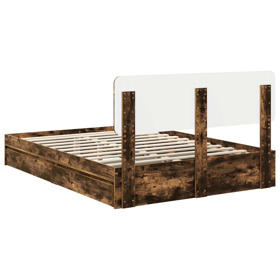Bedframe met lade met hoofdeinde met opslag Bewerkt hout