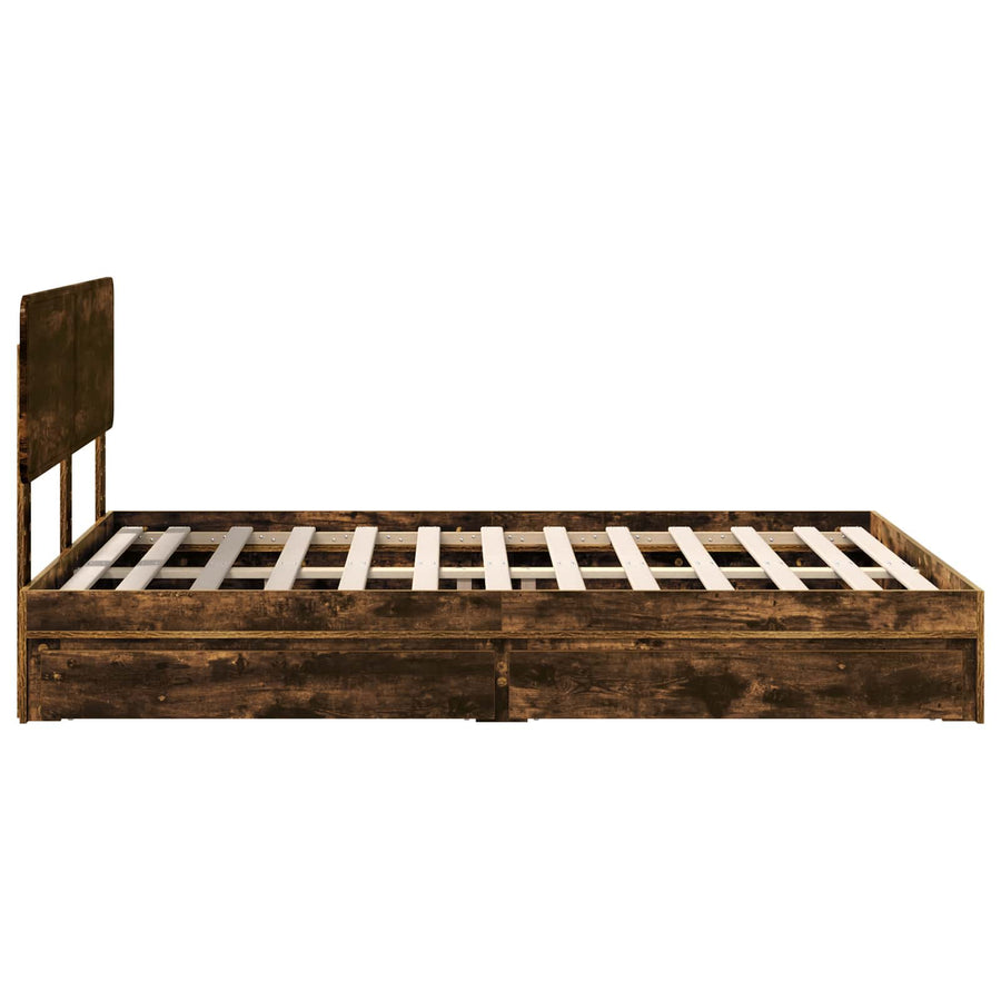 Bedframe met lade met hoofdeinde met opslag Bewerkt hout