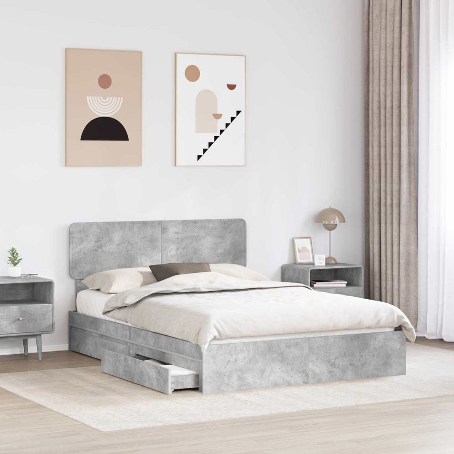 Opslag bed met hoofdeinde Beton Grijs 150 x 200 cm Bewerkt hout