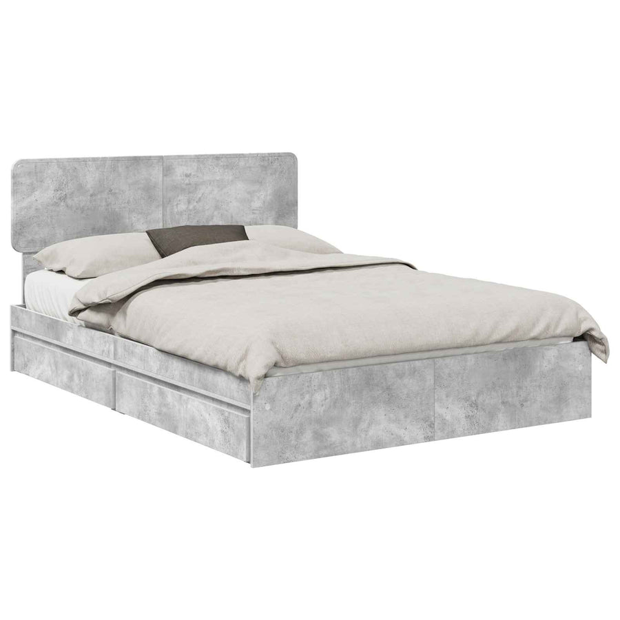 Opslag bed met hoofdeinde Beton Grijs 150 x 200 cm Bewerkt hout