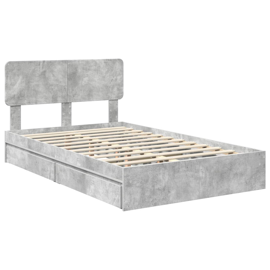 Opslag bed met hoofdeinde Beton Grijs 150 x 200 cm Bewerkt hout