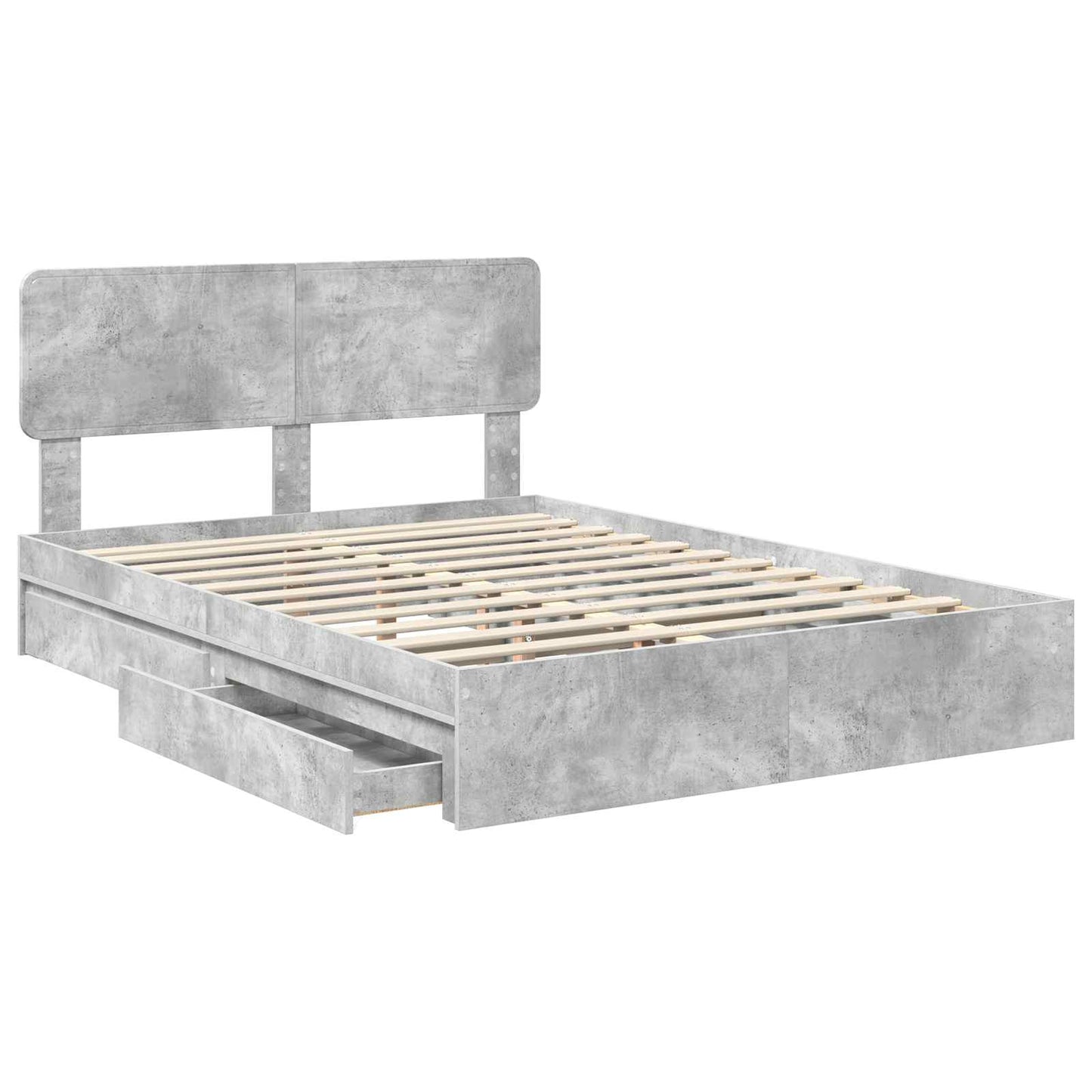 Opslag bed met hoofdeinde Beton Grijs 150 x 200 cm Bewerkt hout