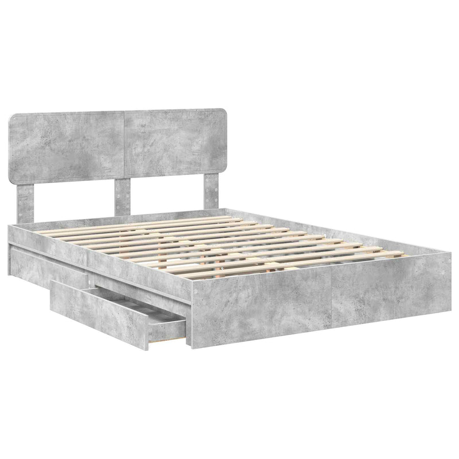 Opslag bed met hoofdeinde Beton Grijs 150 x 200 cm Bewerkt hout