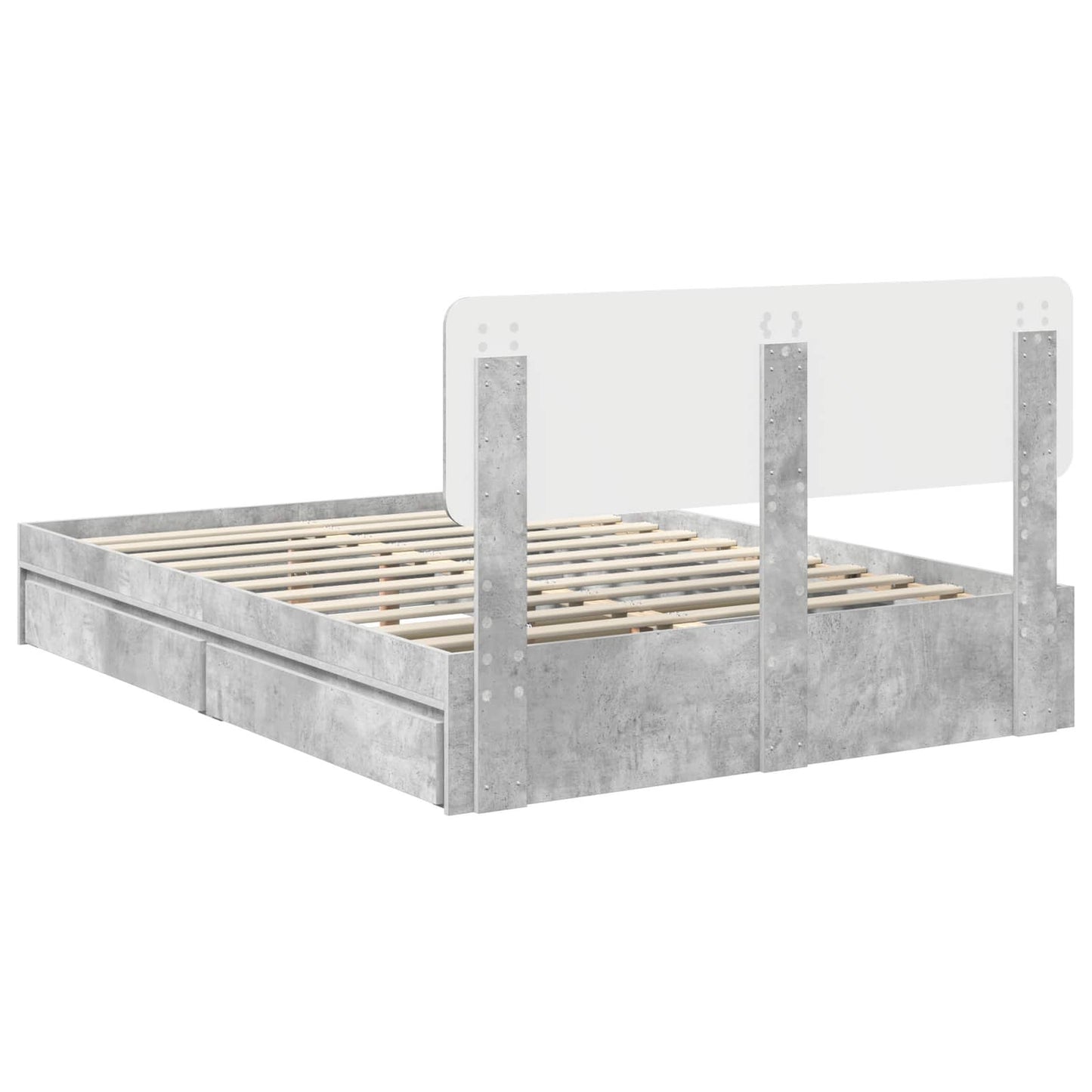 Opslag bed met hoofdeinde Beton Grijs 150 x 200 cm Bewerkt hout