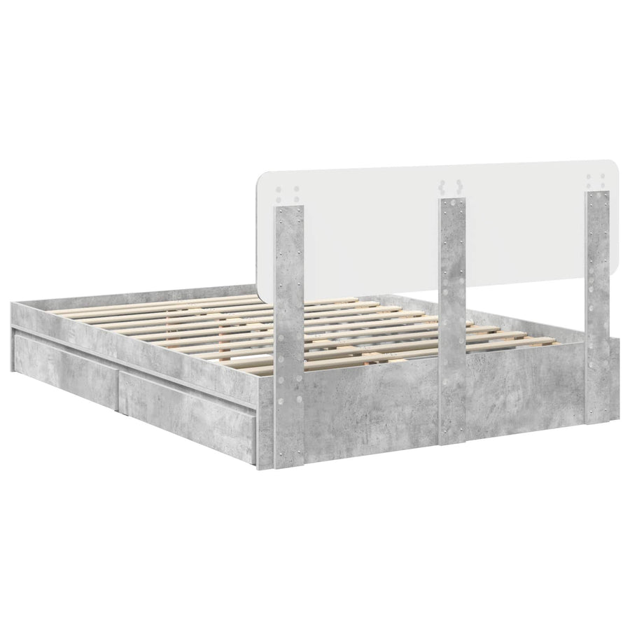 Opslag bed met hoofdeinde Beton Grijs 150 x 200 cm Bewerkt hout