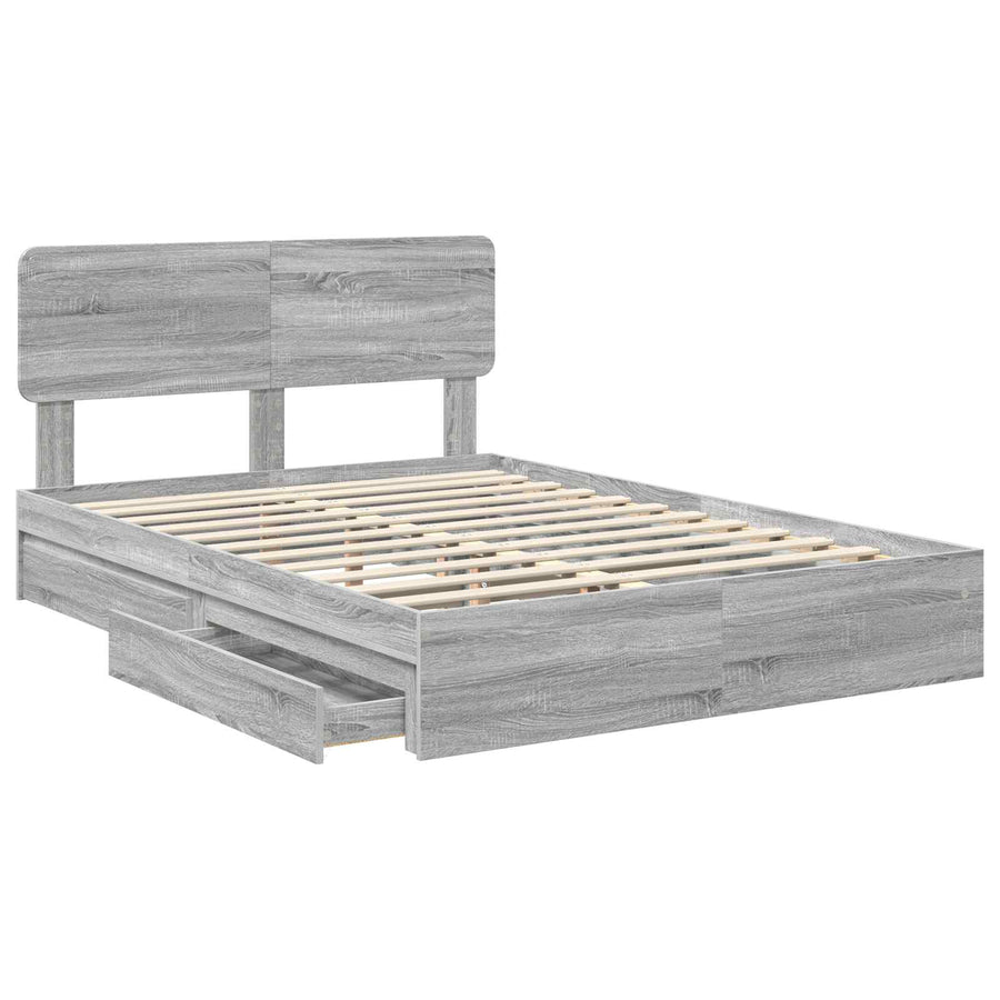 Opslag bed met lade Grijs Sonoma 150 x 200 cm Bewerkt hout