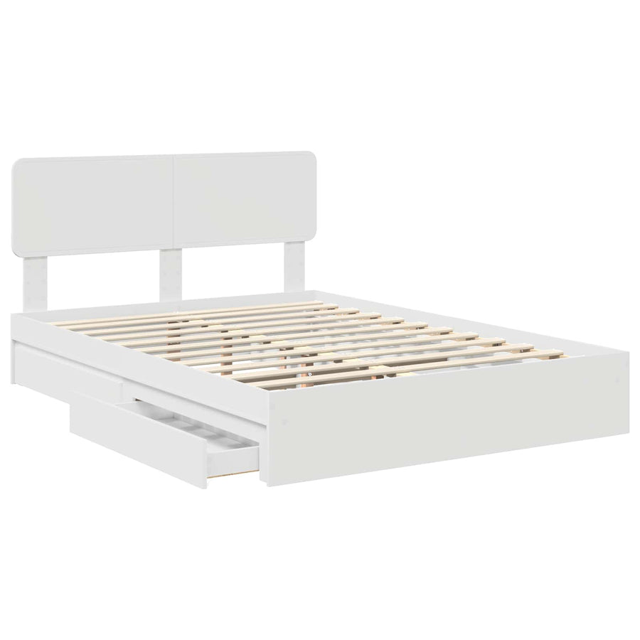 Opslag bed met hoofdeinde Wit 140 x 200 cm Bewerkt hout